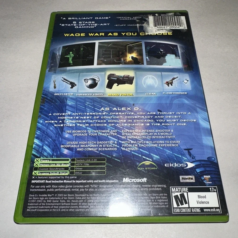 Deus Ex: Invisible War (Xbox, 2003) Complete CIB w/ Manual + Registration Card